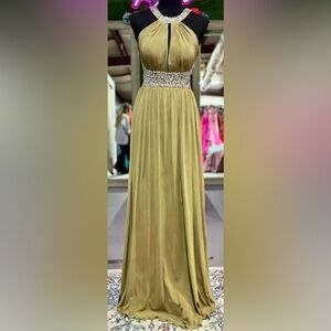 Embellished Halter Maxi Skirt in Olive Green